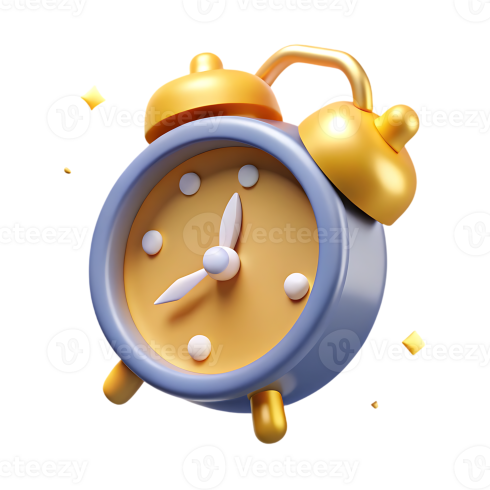 3D alarm clock icon with sparkles, symbolizing time management, schedules, deadlines, and reminders png