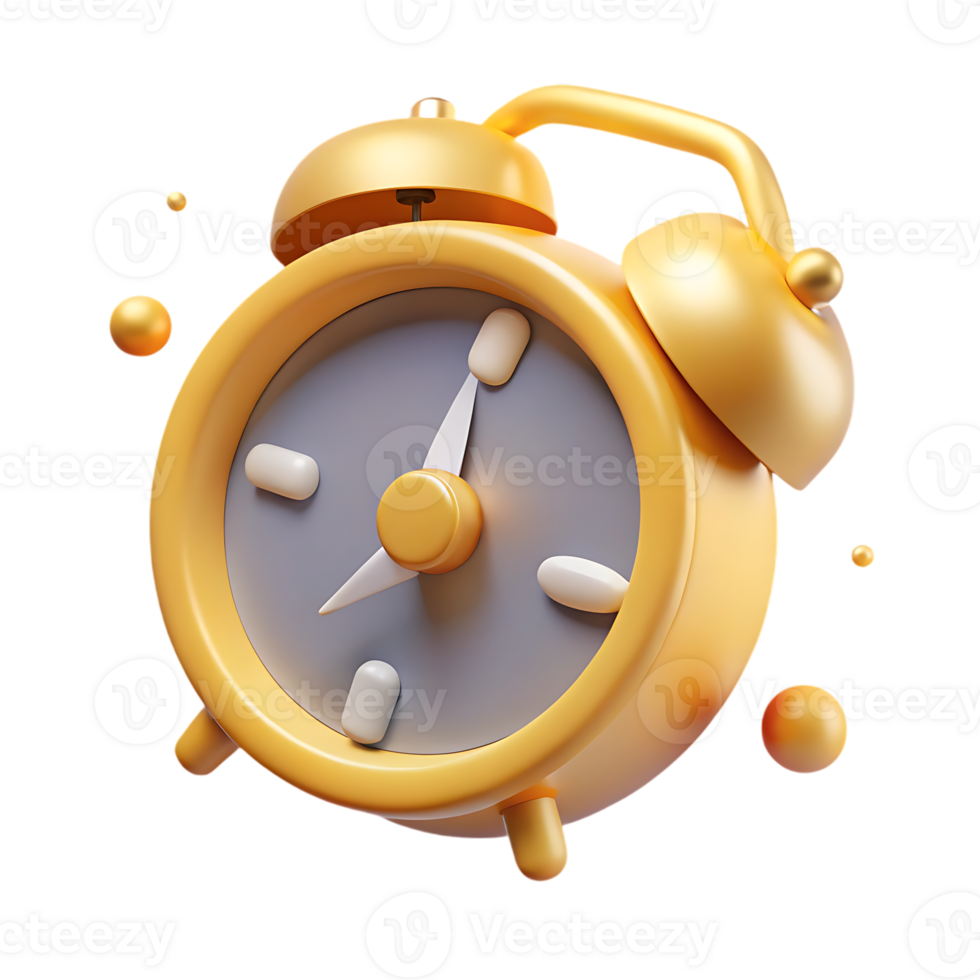 3D alarm clock icon with sparkles, symbolizing time management, schedules, deadlines, and reminders for business use png