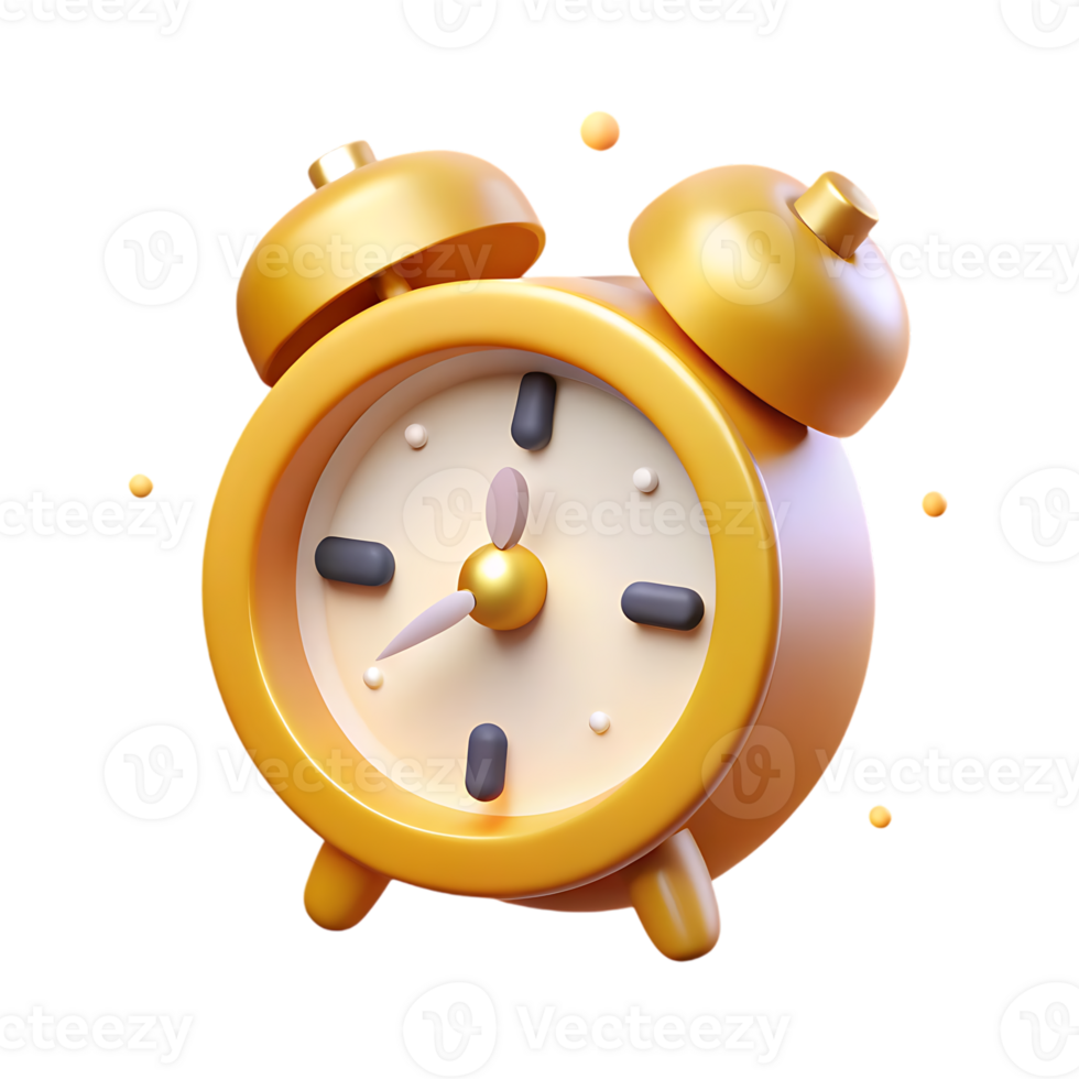 3D alarm clock icon with sparkles symbolizing time management schedules deadlines and reminders for png