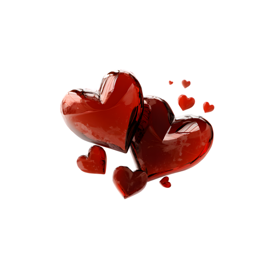 Two large red hearts surrounded by smaller hearts on black background a romantic image png
