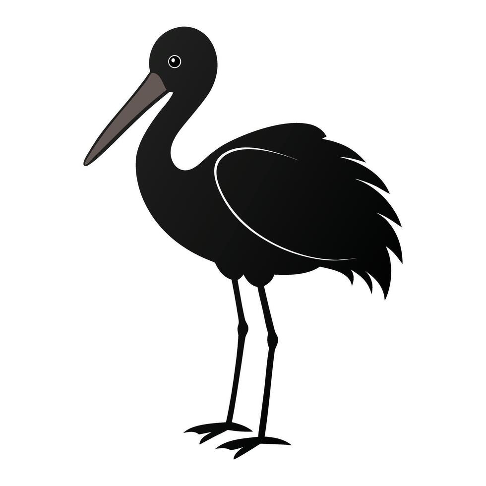 a black bird with long legs standing on a white background vector