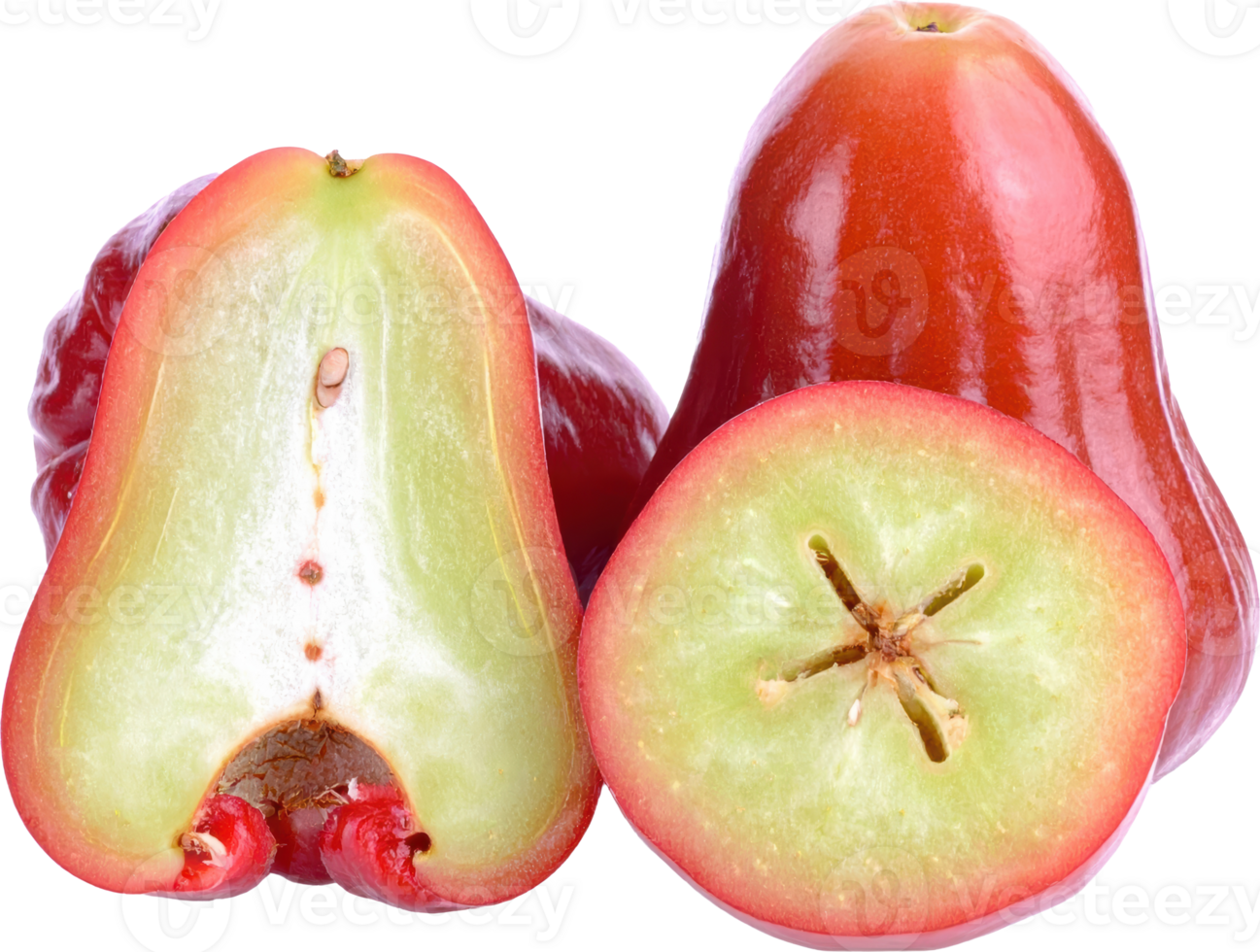 Rose Apples One whole one halved and a cross section isolate water apple png