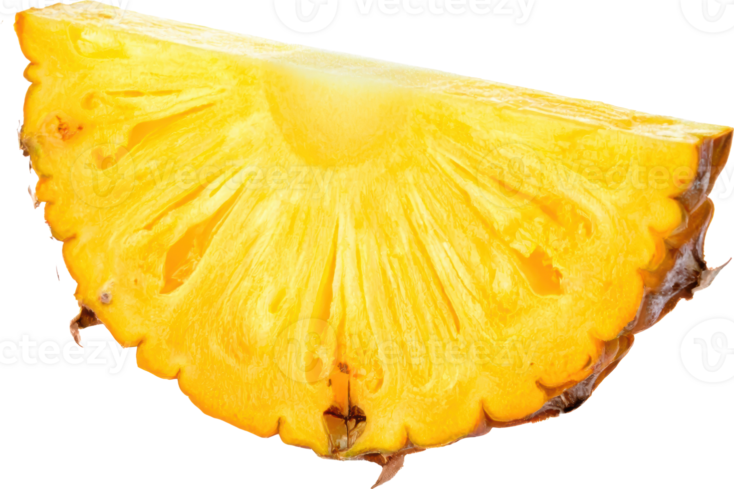 Close up of a juicy pineapple slice vibrant yellow flesh isolated fruit png