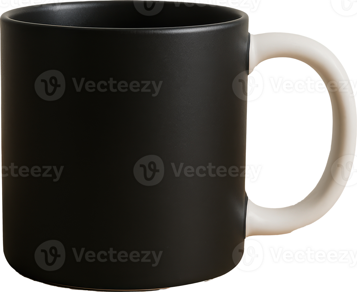 Black matte mug with off white handle transparent background coffee mug png