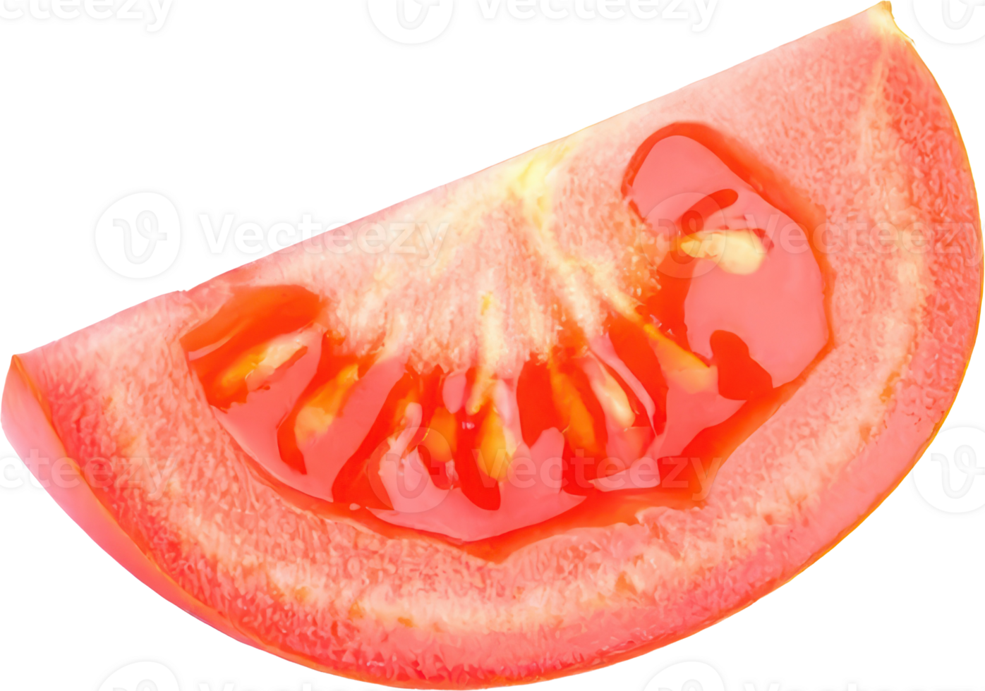 Juicy red tomato slice close up view isolated vegetable food ingredient png