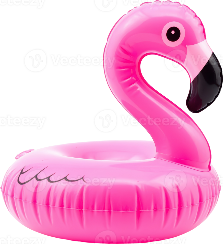 A vibrant pink inflatable flamingo pool float isolated on a dark background png