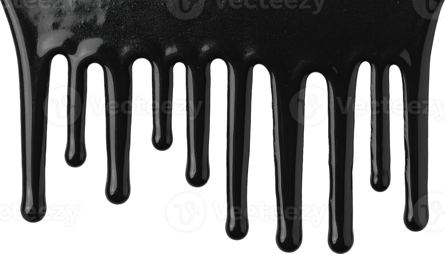 Black paint drips with a glossy texture flowing vertically Dark liquid streams against transparency png