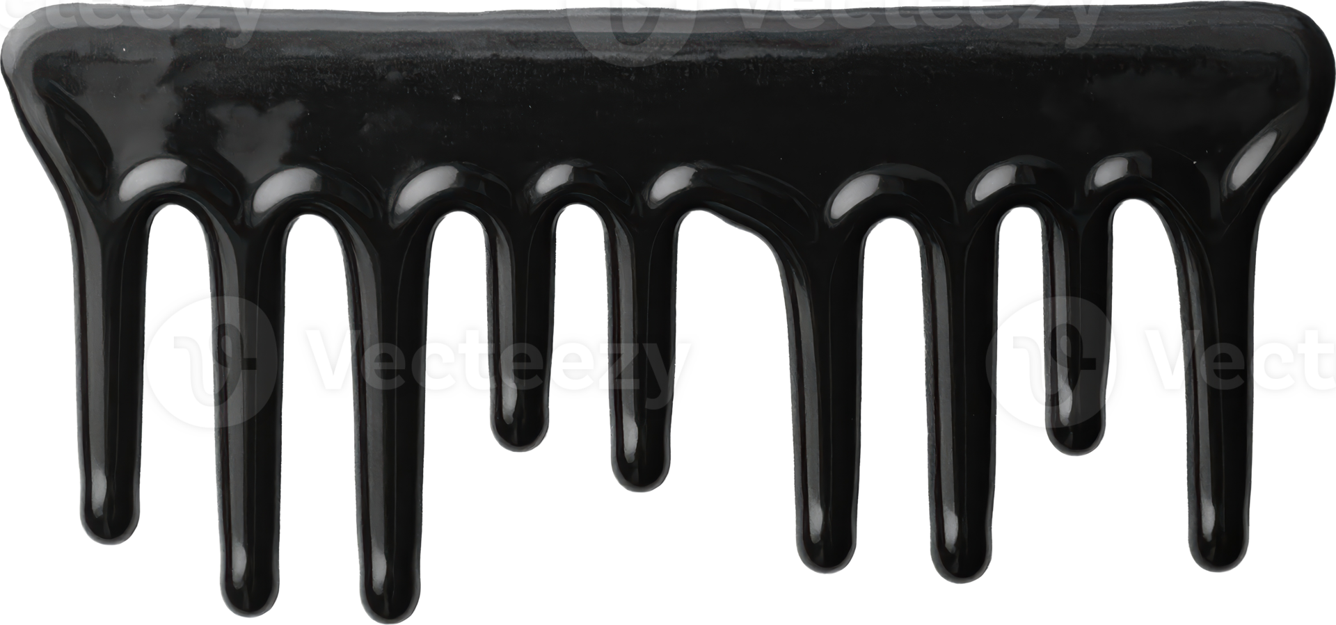 Glossy dark thick liquid drips downward with smooth reflective surfaces png