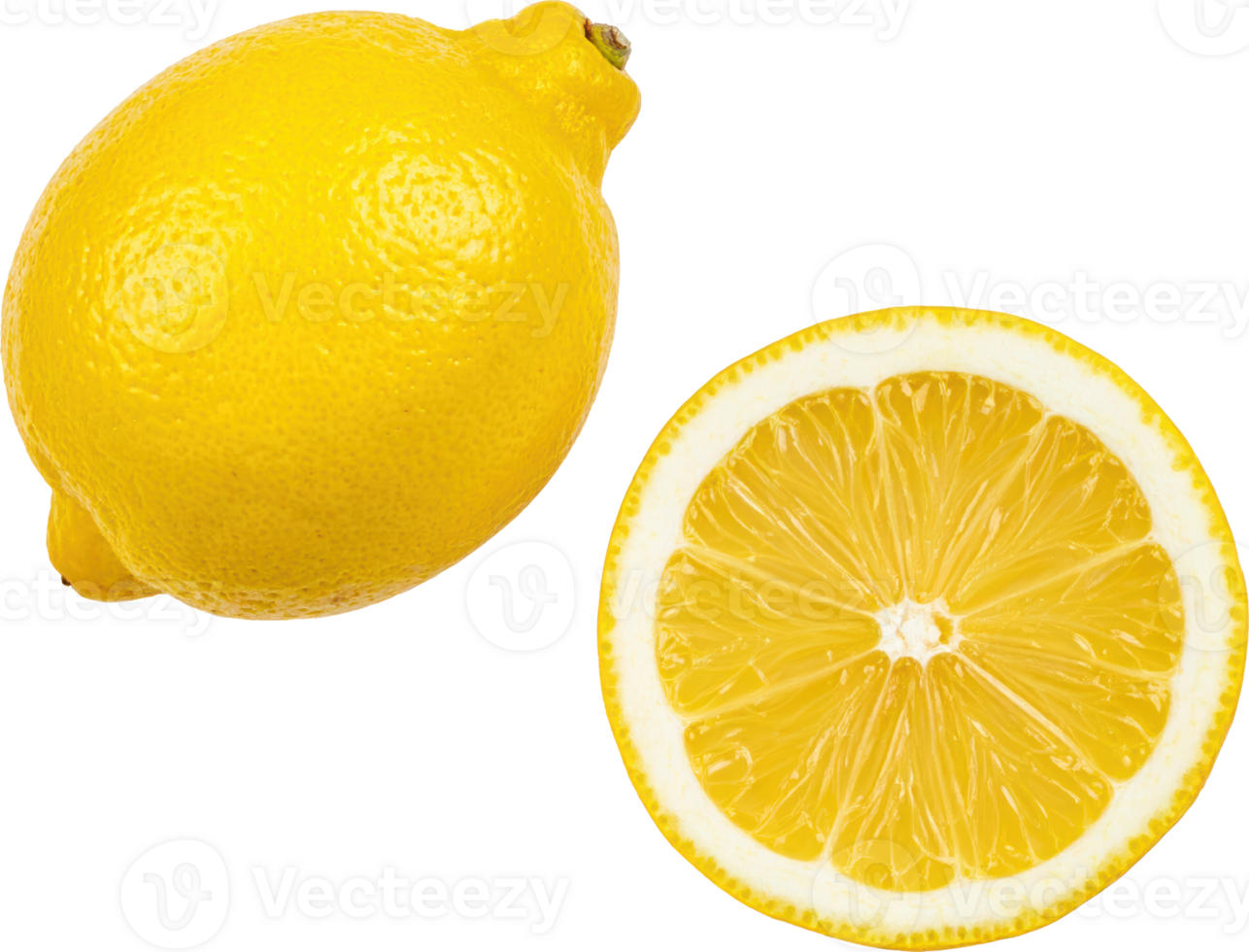 Whole lemon and a lemon half slice isolated on lemons citrus fruit yellow png