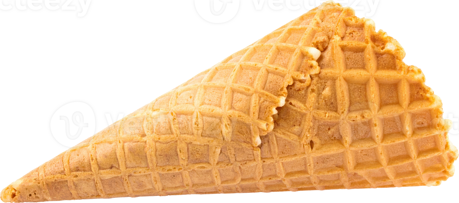 Crispy textured waffle ice cream cone golden brown and empty isolated Wafer png