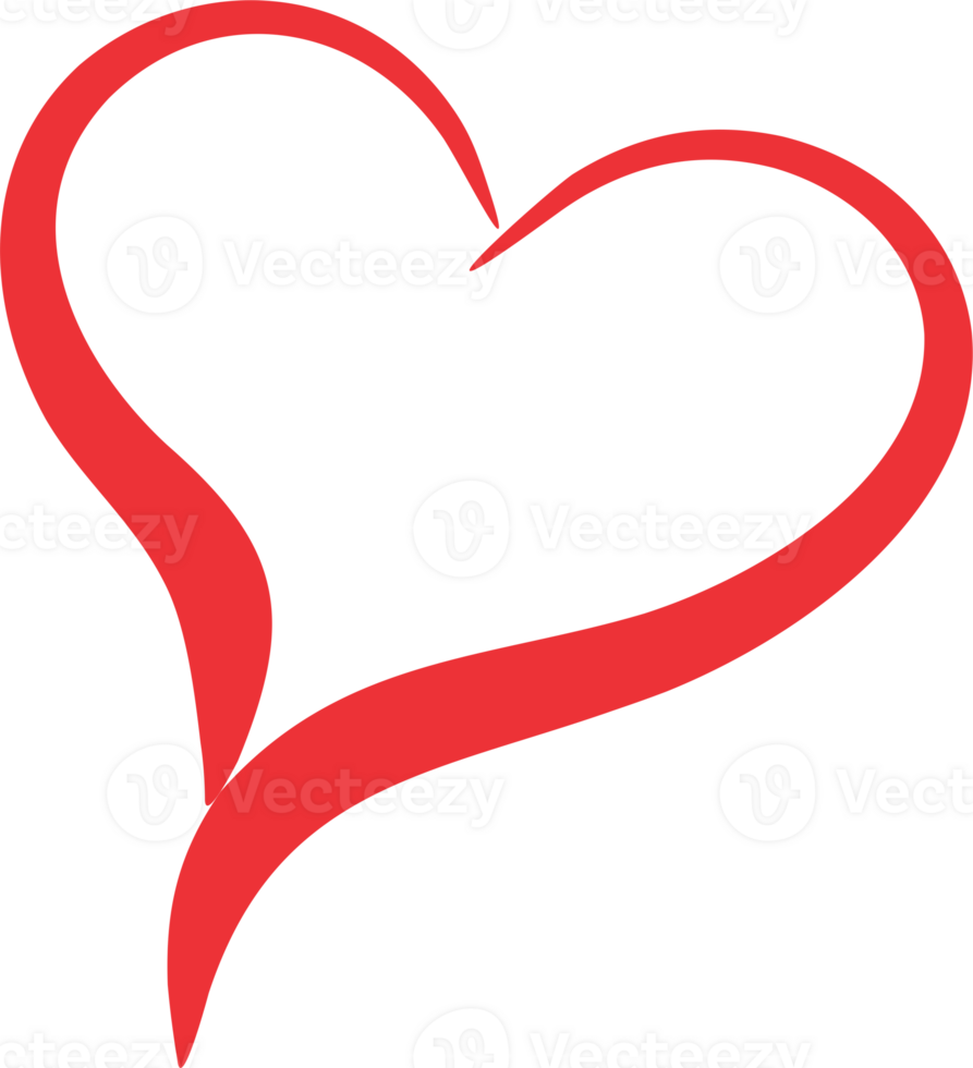Red heart line art curve design png