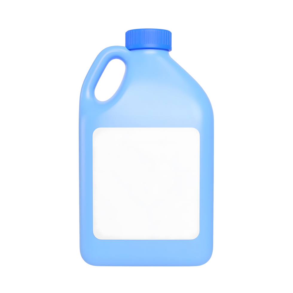 3D Icon blue liquid detergent gallon container with blank label , mockup in close up png