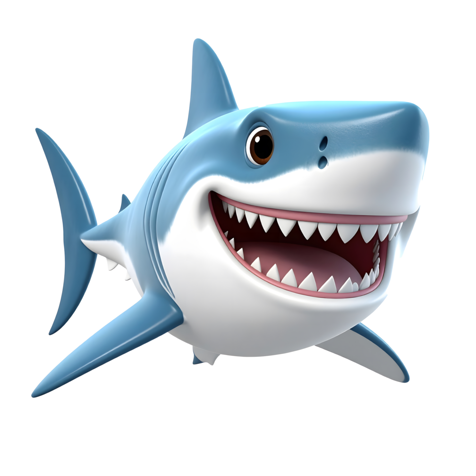 Smiling cartoon white shark 3D Icon png