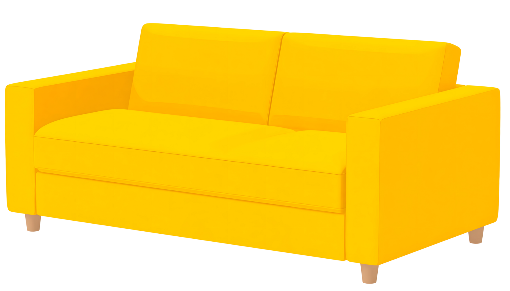 Cartoon style of large bright yellow sofa upholstered furniture 3D Icon png