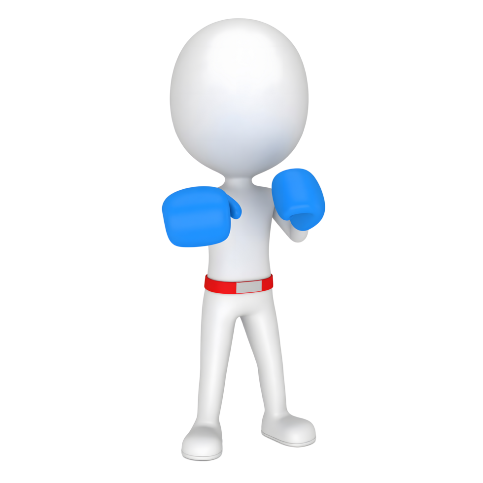 Cartoon unidentified round head man icon boxer character with blue Boxing gloves 3D Icon png