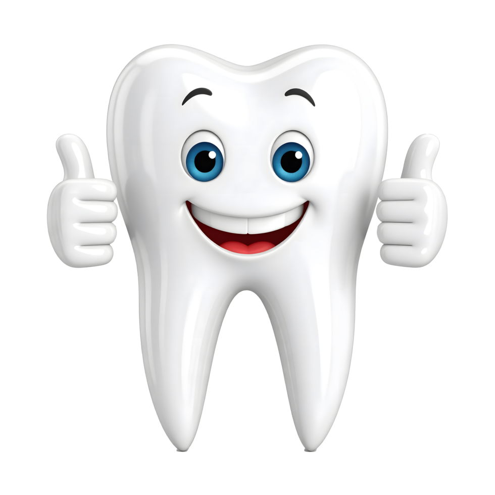 Smiling cartoon Cheerful tooth giving double thumb up 3D Icon png