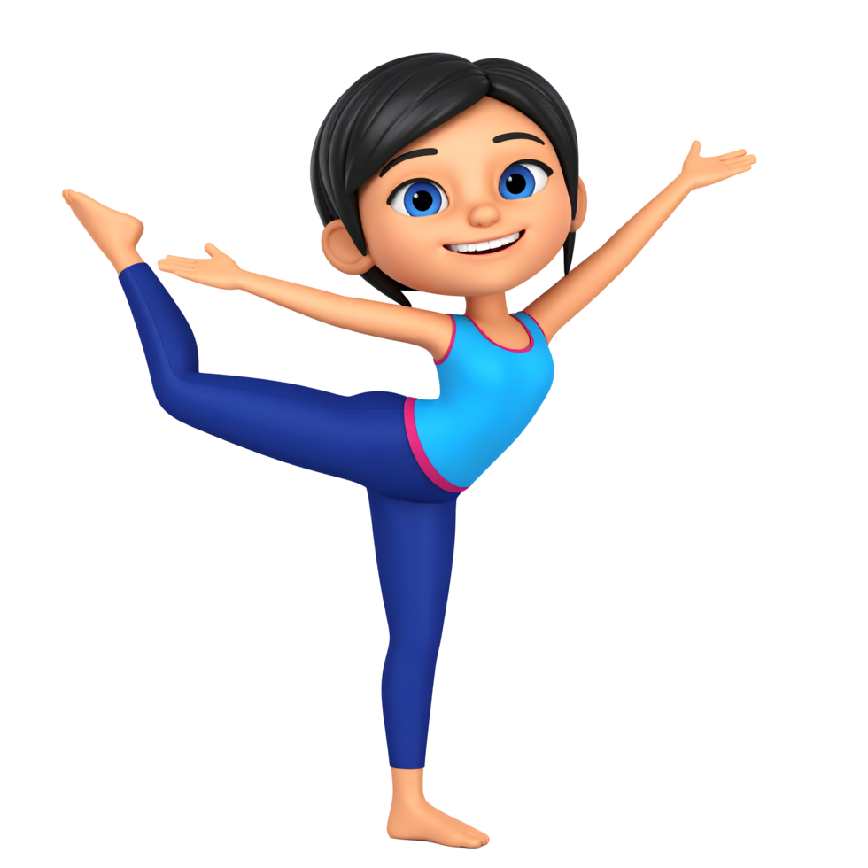 Smiling cartoon Cheerful girl aerobic exercise 3D Icon png