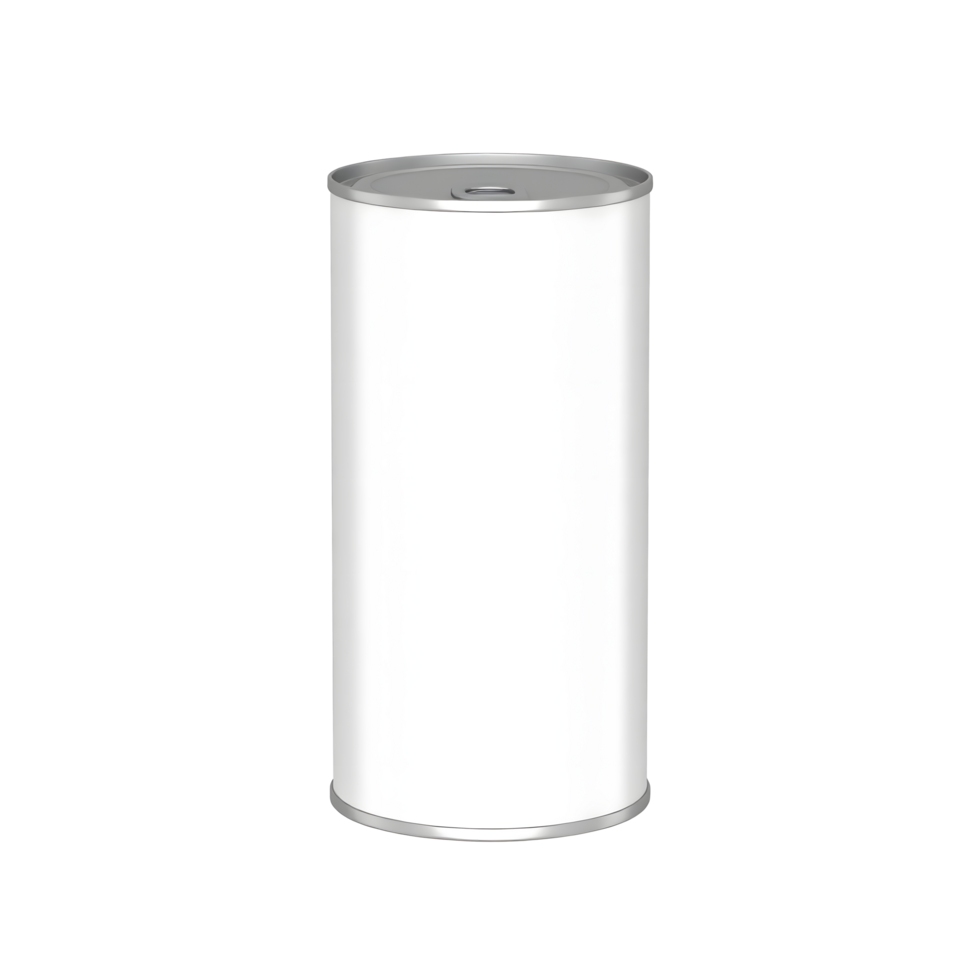 3D Icon silver aluminum plain tin can showing opener view, mockup in close up png