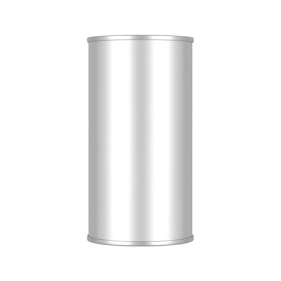 3D Icon silver aluminum plain cylinder tin can, mockup in close up png