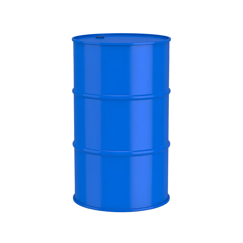 3D Icon plain metal blue drum barrel, mockup in close up png
