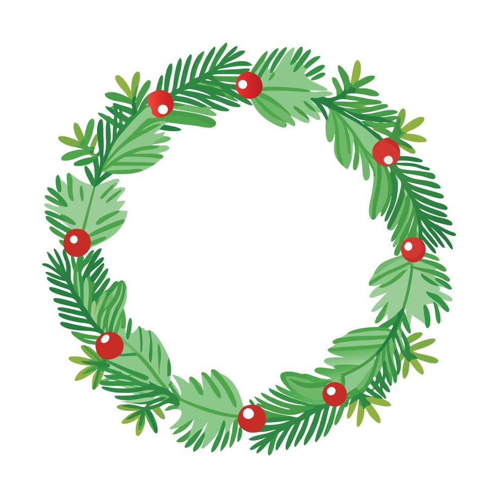 christmas wreath with berries and leaves illustration vector