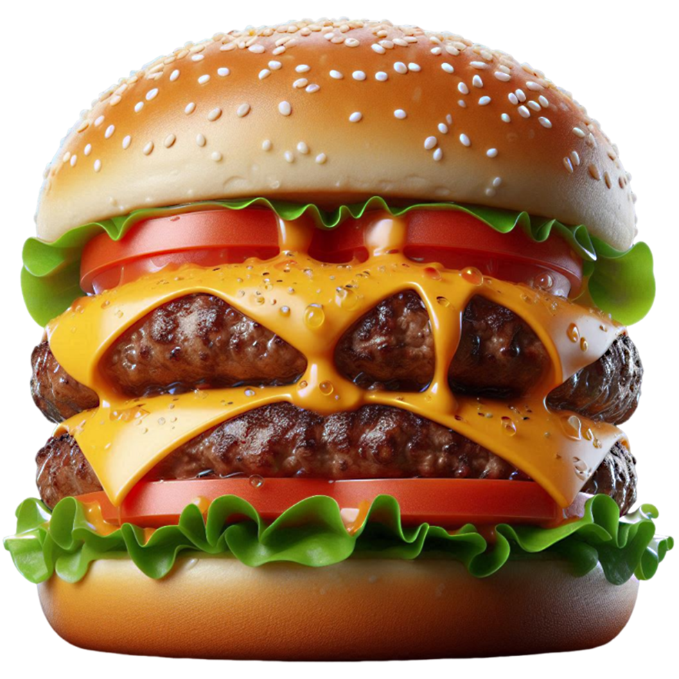 A hamburger with cheese and lettuce on it png
