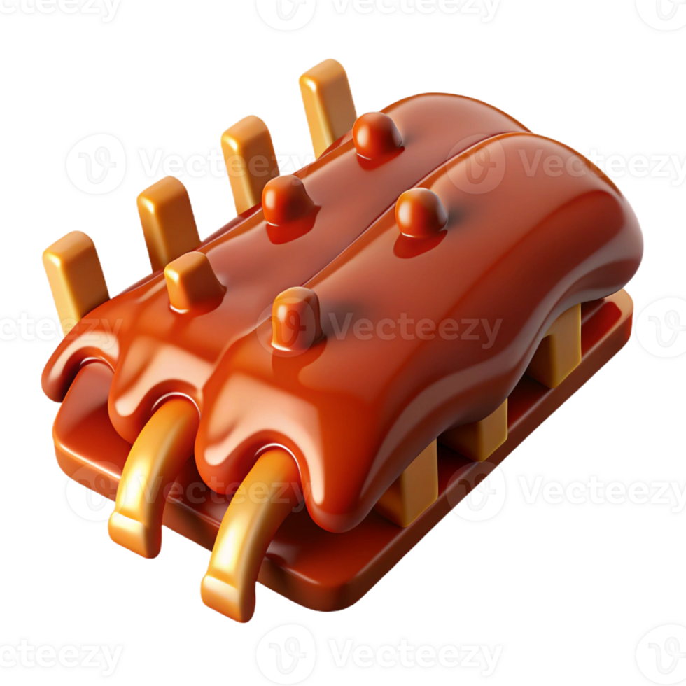 3D Cartoon of a rack of smoky BBQ ribs png