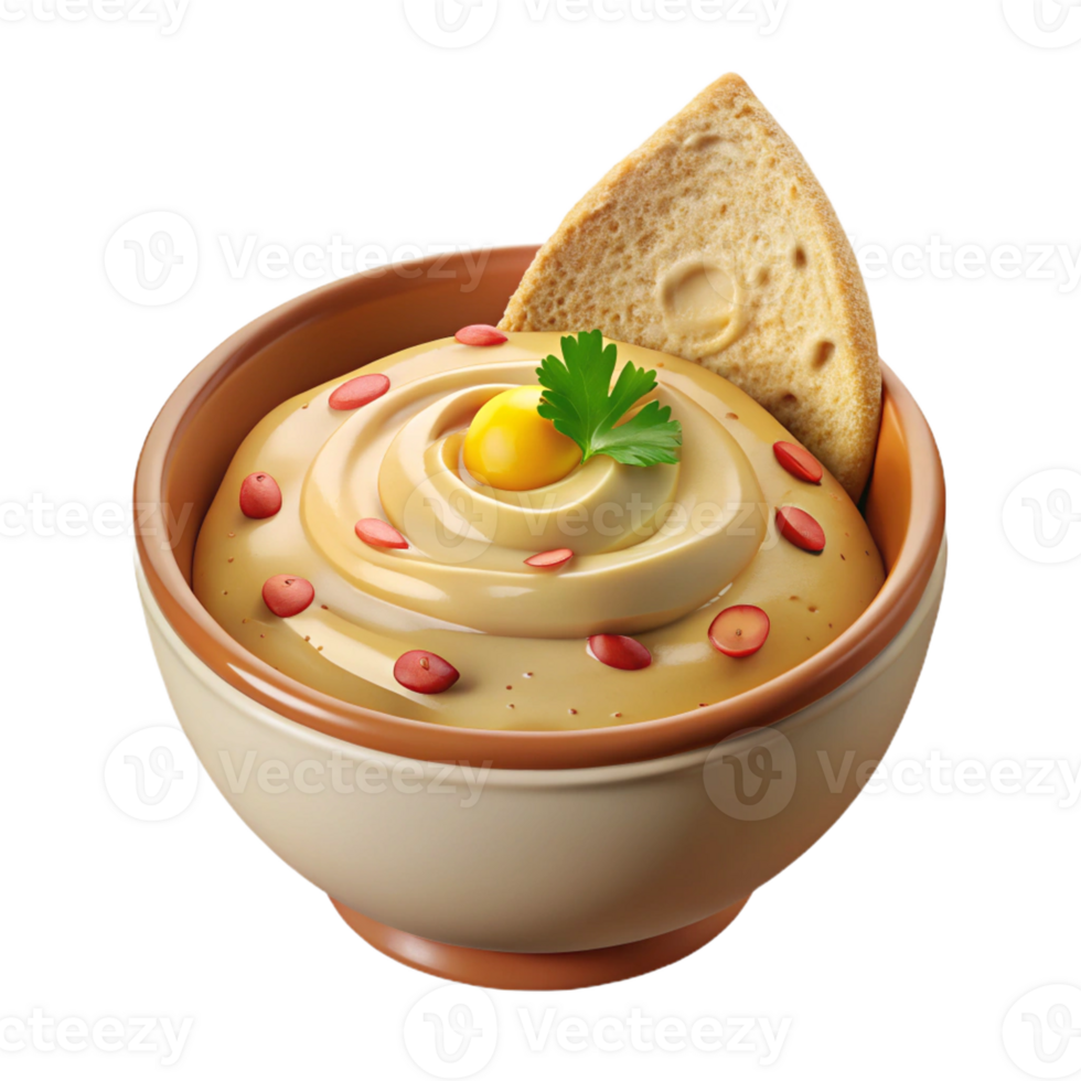 3D Cartoon of a bowl of creamy hummus png