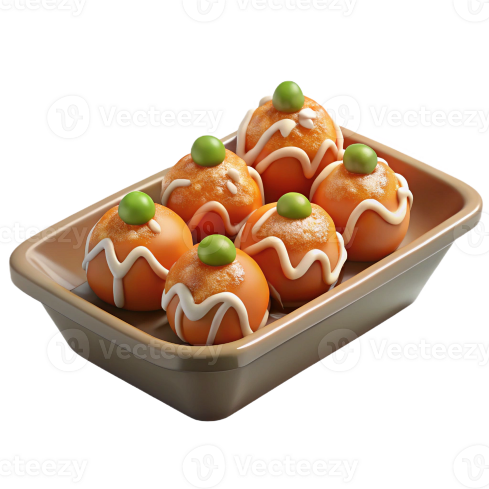3D Cartoon of Japanese Takoyaki octopus balls png