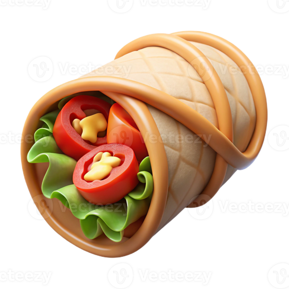 3D Cartoon a sliced chicken shawarma png