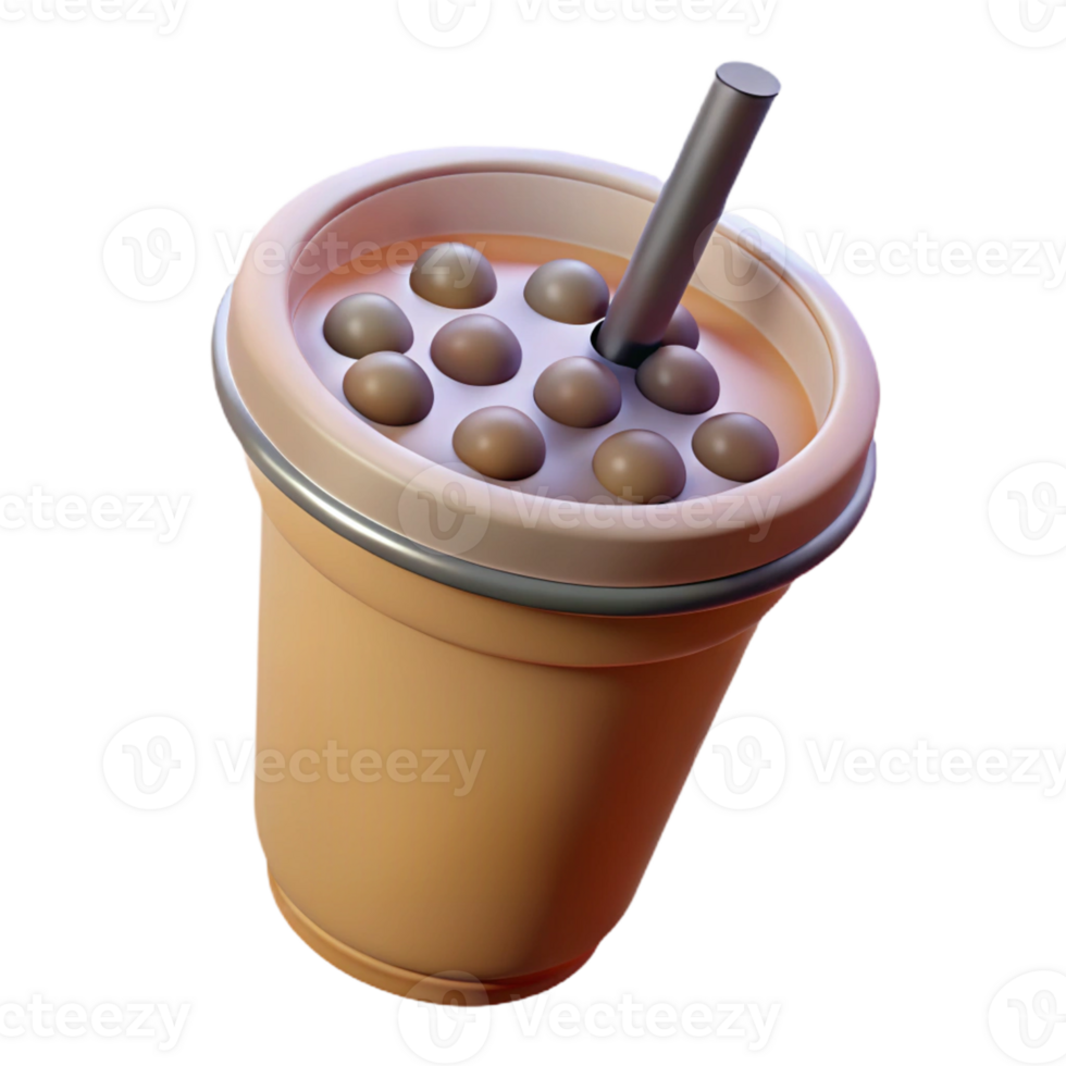 3D Cartoon of cup of milk tea with boba pearls png