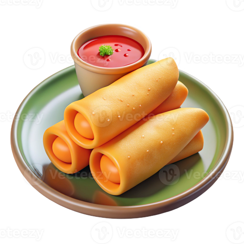 3D Icon of fried spring rolls stacked png