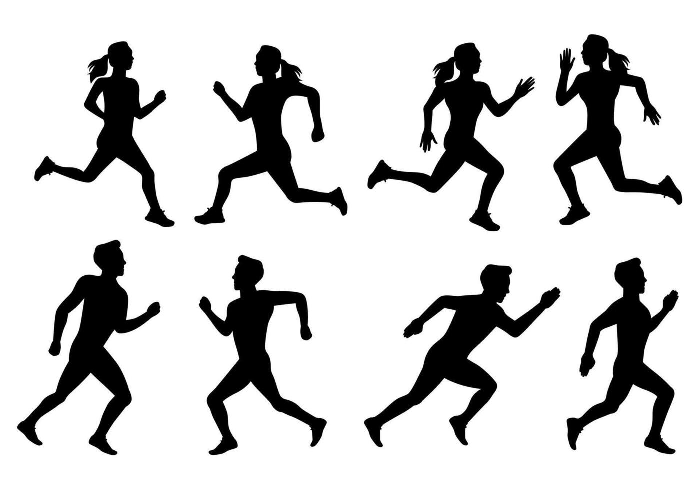 silhouette of a man and woman doing running exercise set vector