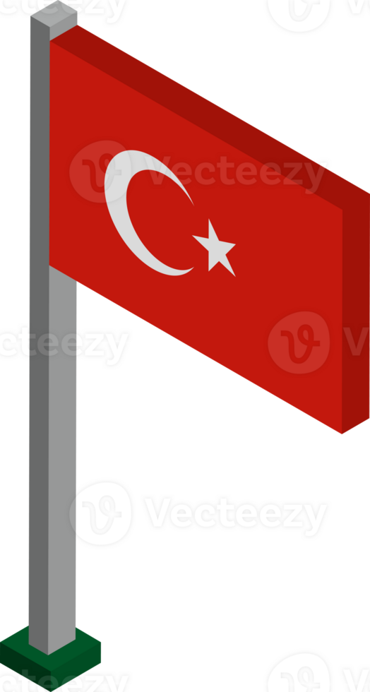 Turkey Flag in Isometric dimension. png