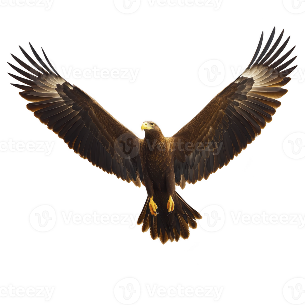 Majestic eagle with outstretched wings soars gracefully against clear sky, showcasing its powerful presence and keen gaze png