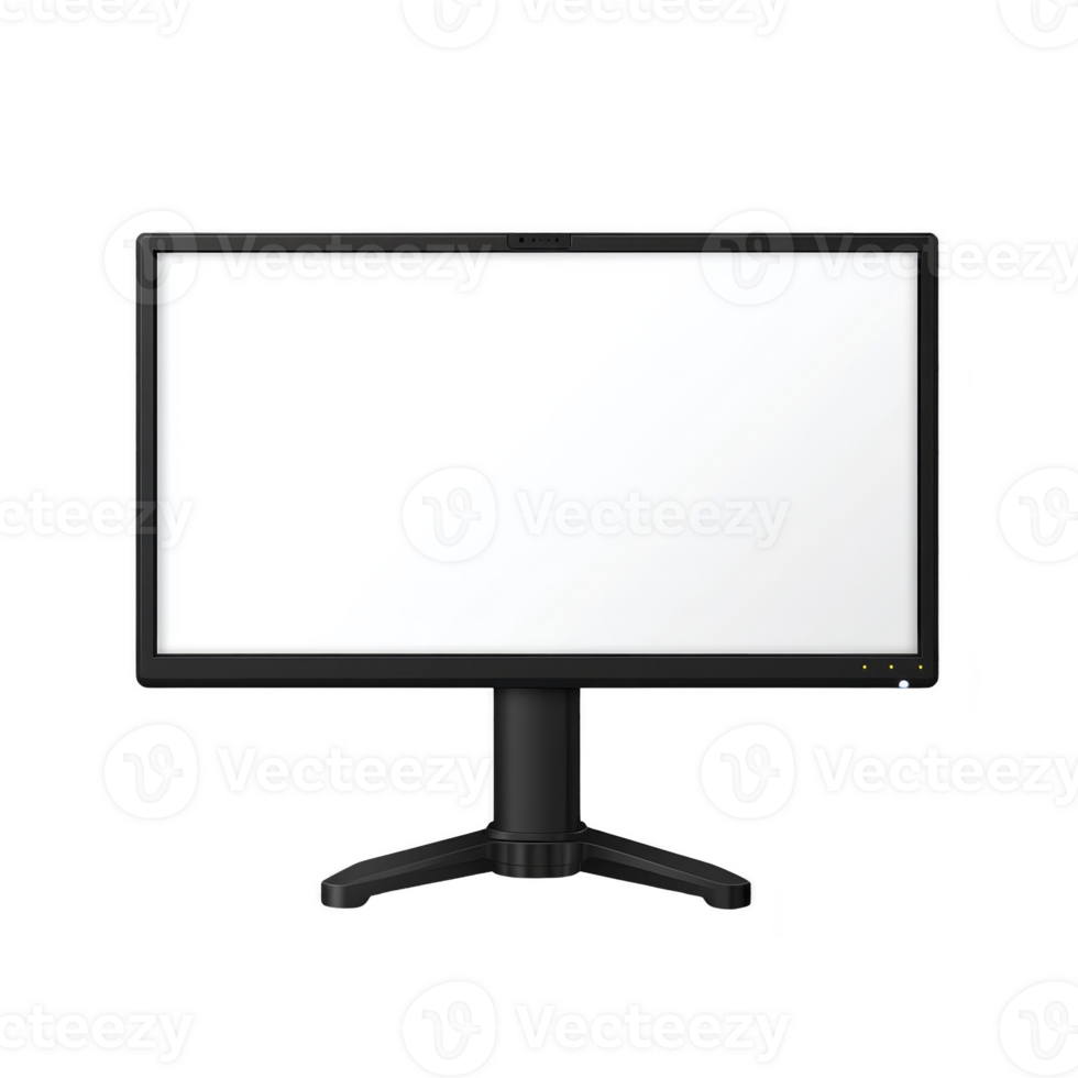 Sleek black computer monitor with blank white screen, standing on sturdy base, perfect for office or home use. minimalist design adds modern touch to any workspace png