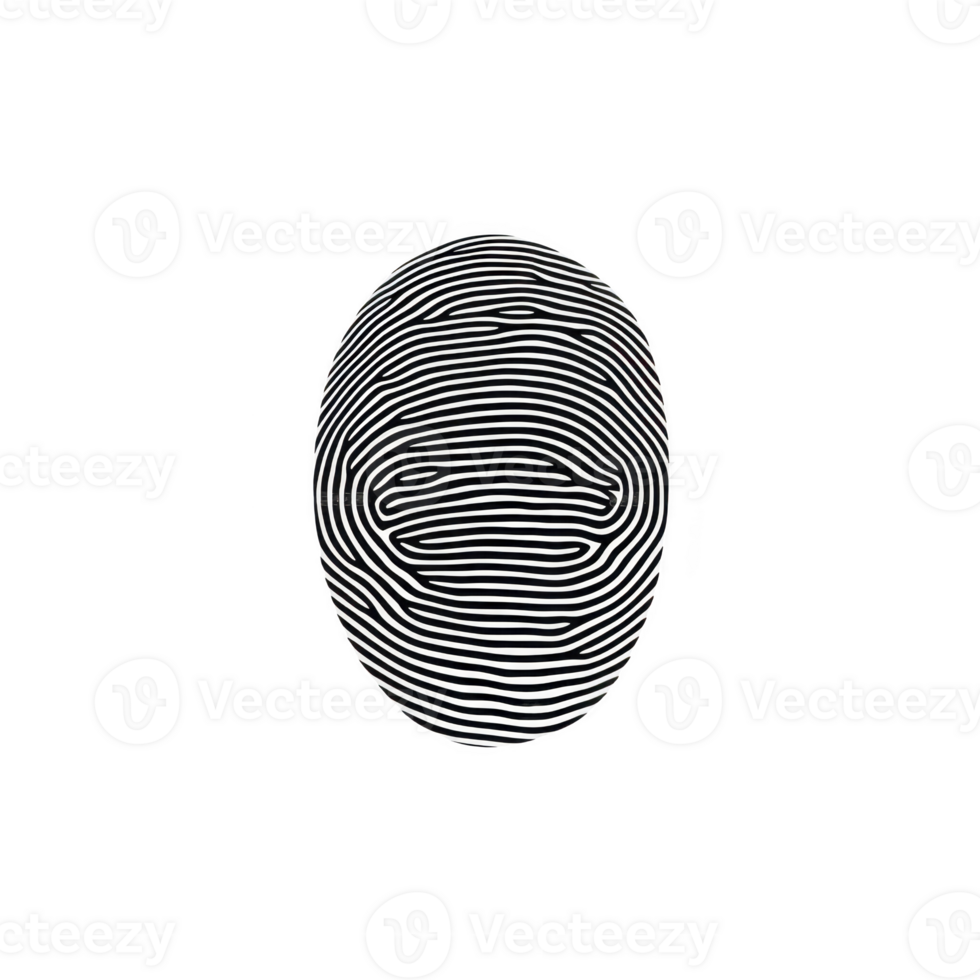 Black and white abstract design features circular pattern resembling fingerprint, set against plain transparency background. intricate lines create sense of depth and texture, evoking modern png