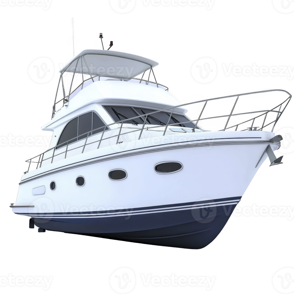 Sleek white luxury yacht with modern design and multiple decks, perfect for leisure and relaxation on water. yacht features large windows and streamlined hull png