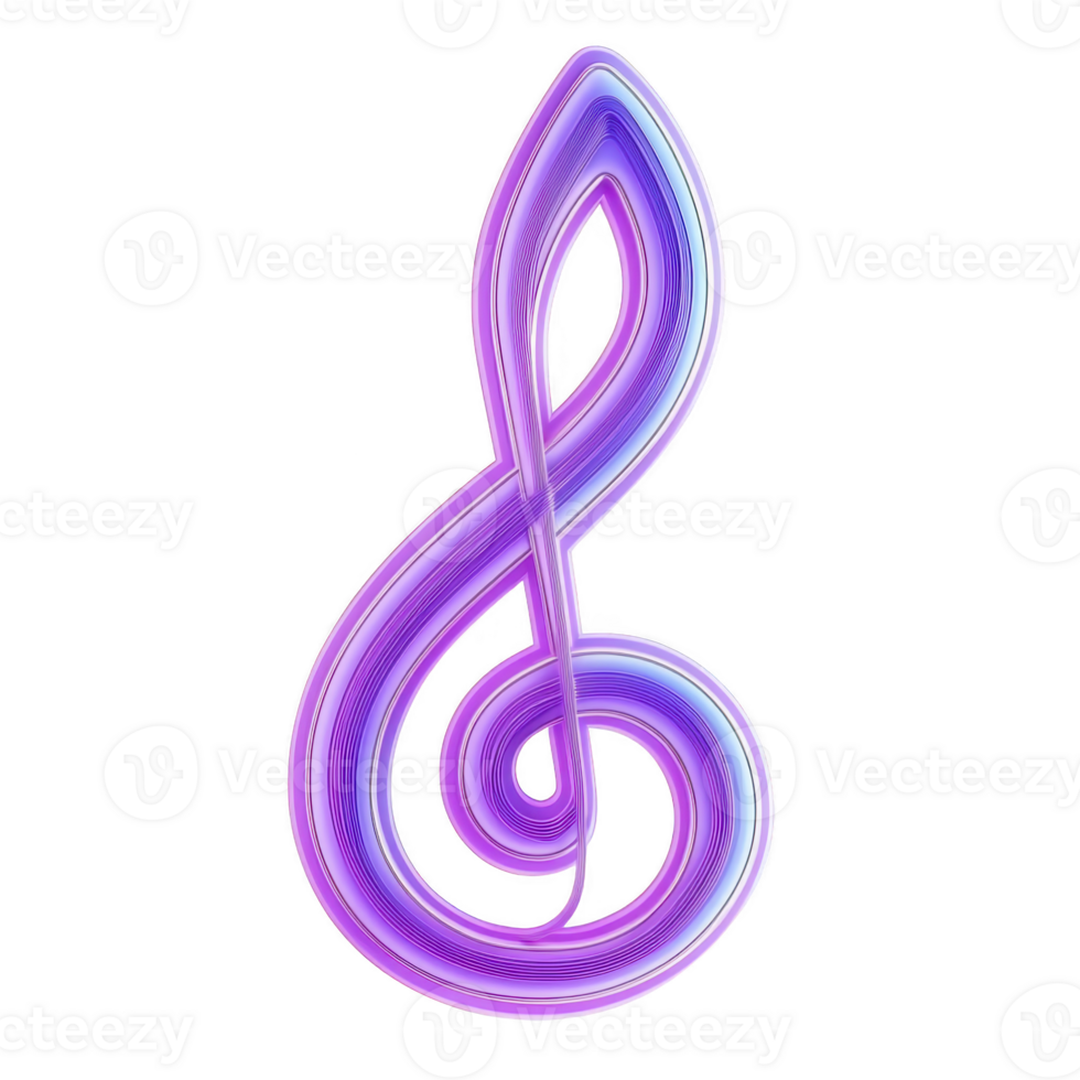 Vibrant, abstract treble clef symbol in shades of purple and blue, with glowing effect, stands out against transparent background. design is modern and artistic, perfect for music themed projects png