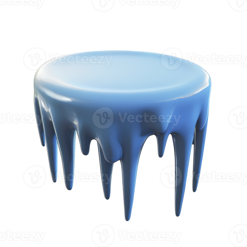 Round, blue, glossy platform with dripping edges resembling melting ice or wax, creating surreal and artistic effect png