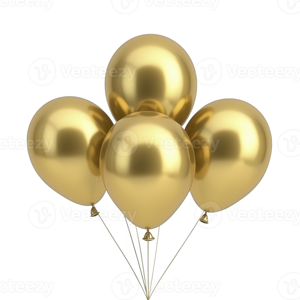 Shiny golden balloons clustered together, reflecting light and creating festive atmosphere. Perfect for celebrations, parties, or special events, these balloons add touch of elegance and joy png