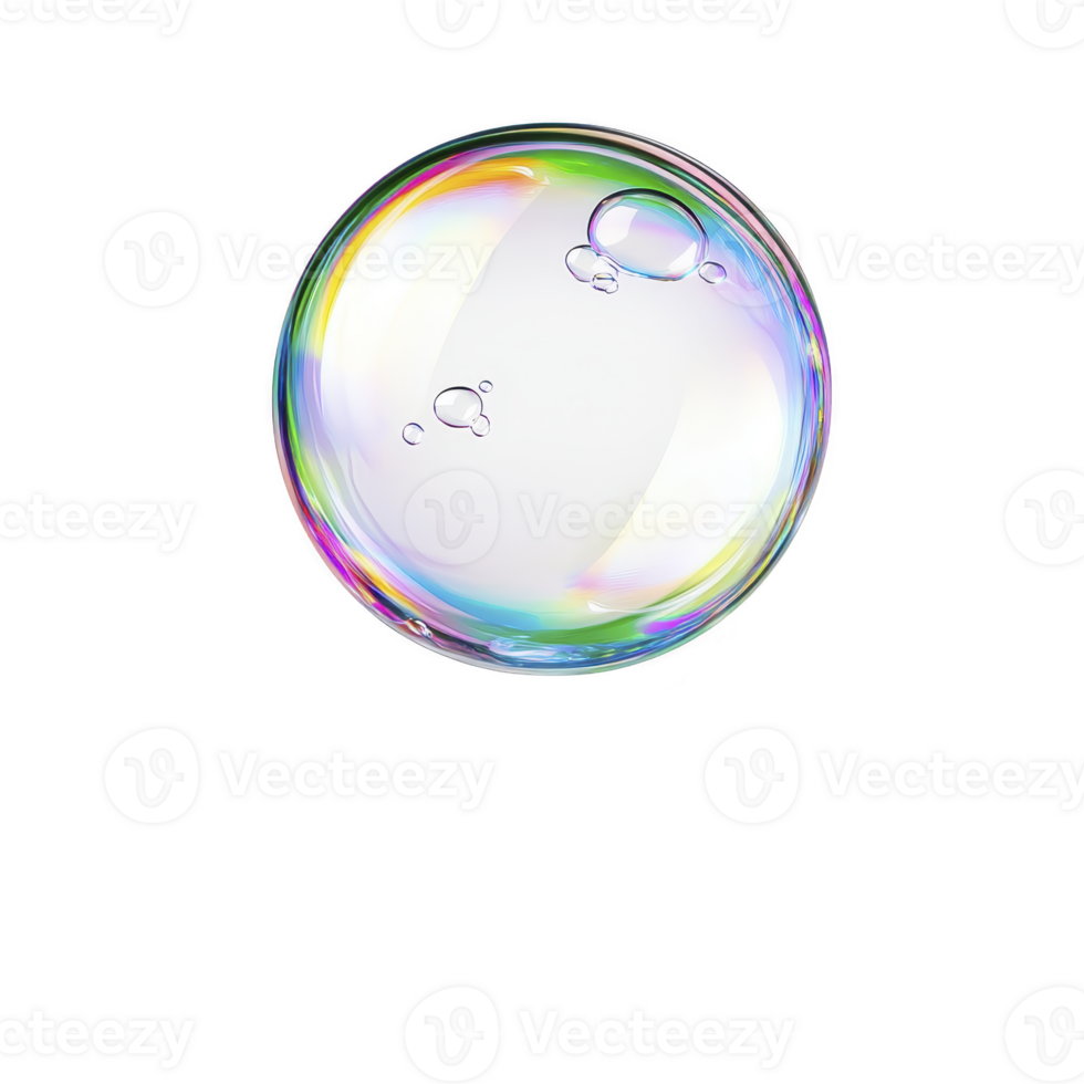 Single, translucent soap bubble with rainbow sheen floats against plain background, showcasing its delicate and colorful surface. bubble iridescence creates mesmerizing effect png