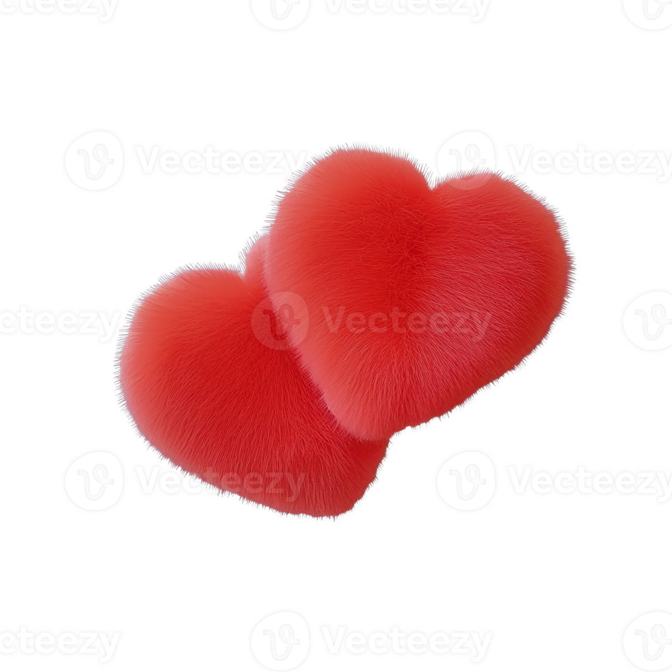 Two fluffy red heart shaped pillows are intertwined, creating cozy and romantic feel. soft texture and vibrant color evoke warmth and affection png