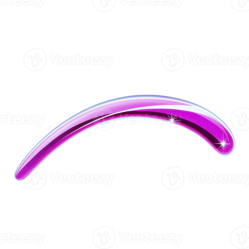 Vibrant, curved, purple swoosh with glossy finish and sparkling highlights, set against transparent background, conveys sense of motion and energy png