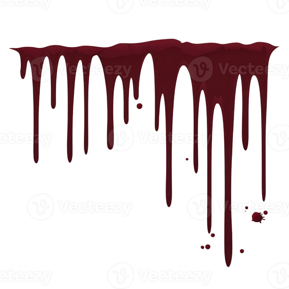 Dark red dripping liquid resembling blood, creating dramatic and eerie effect. image features realistic texture with droplets and streaks, evoking sense of horror or suspense png