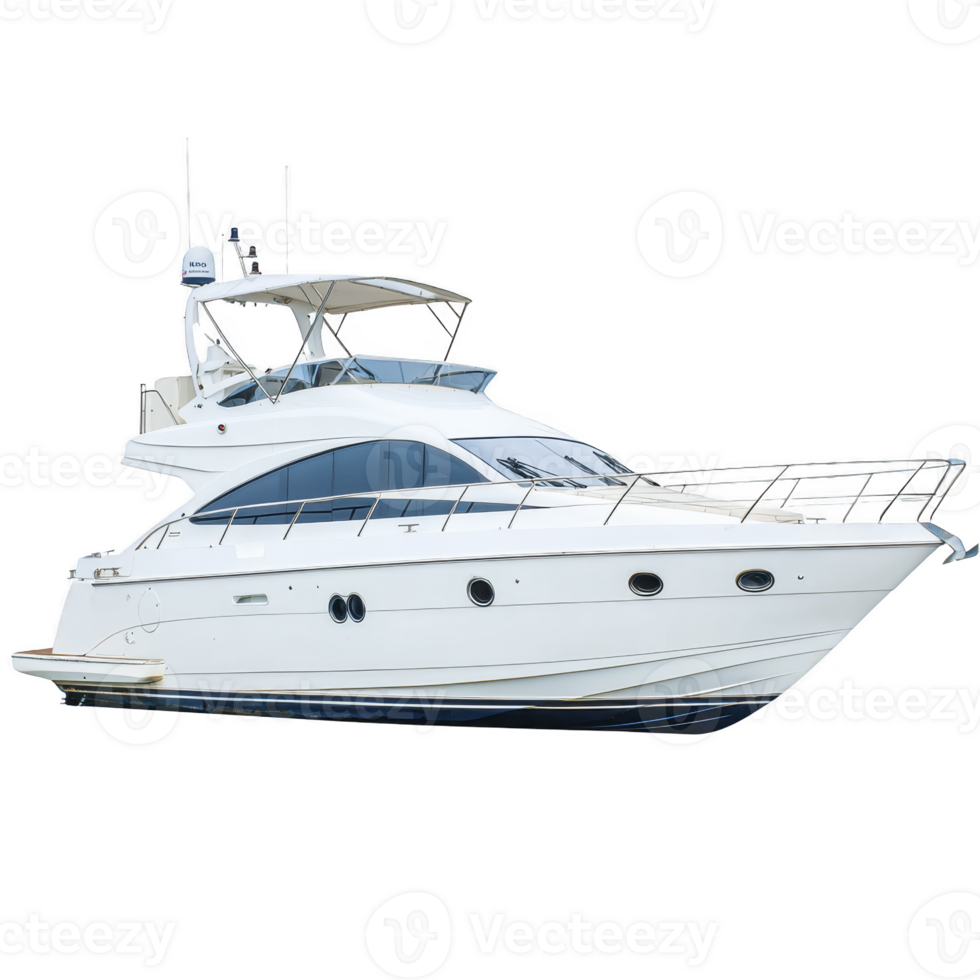 Luxurious white yacht with sleek design and modern features, perfect for leisure and travel on open sea. vessel showcases elegance and sophistication, ideal for marine adventures png