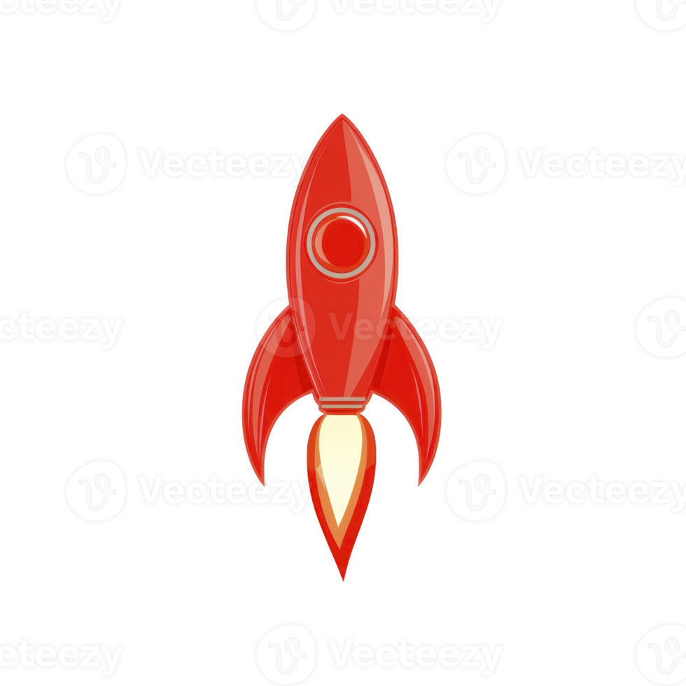 Vibrant red rocket icon with sleek design and glowing flame, symbolizing innovation and exploration. Perfect for themes of space travel, technology, and adventure png