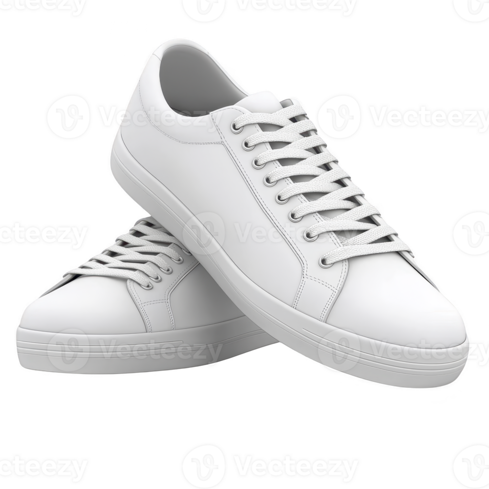 Pair of stylish white sneakers with minimalist design, featuring clean lines and classic lace up style, perfect for casual wear png
