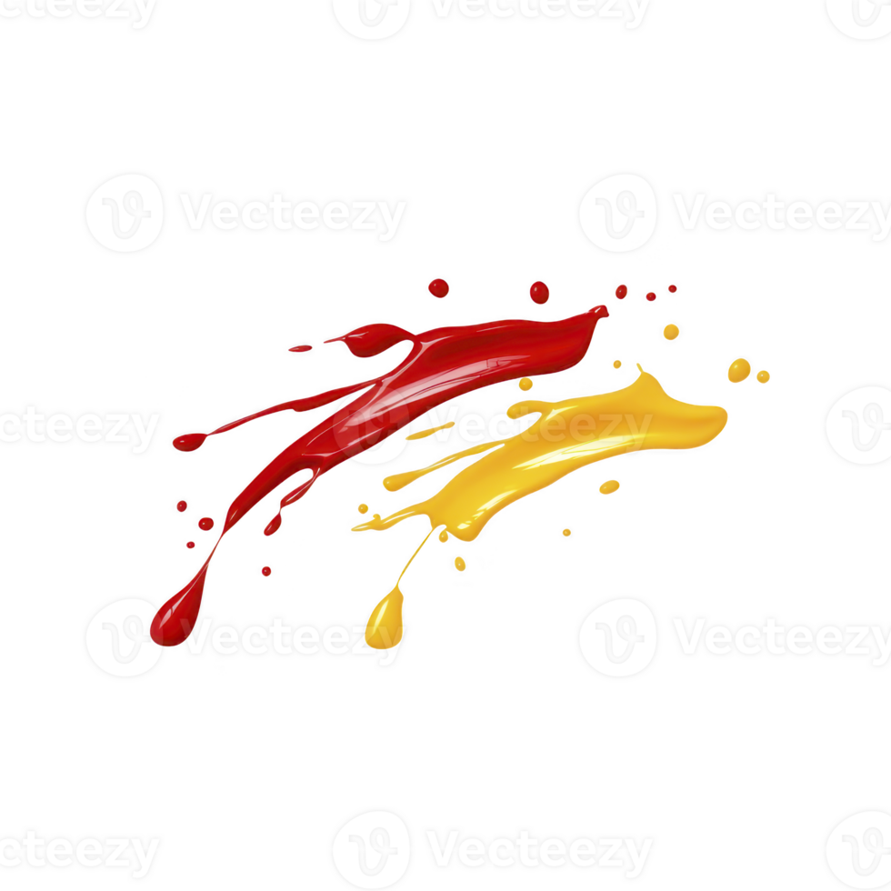 Vibrant splash of red and yellow paint creates abstract and dynamic design, evoking creativity and energy. fluid motion and vivid colors make it visually striking png