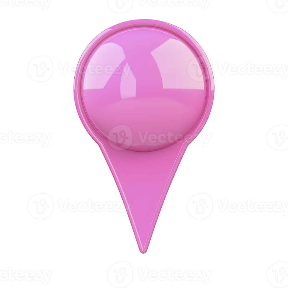 Glossy pink map pin icon with reflective surface, symbolizing location or navigation. pin is simple and modern, often used in digital maps or applications to mark specific point png
